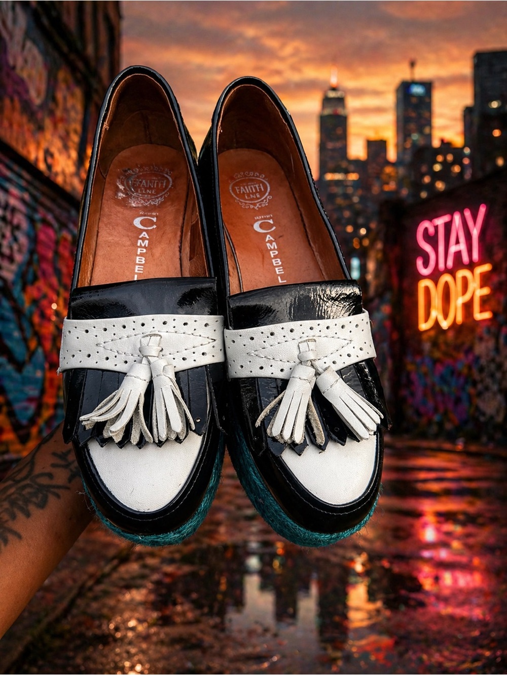 Jeffrey Campbell Black and White Tassel Loafers